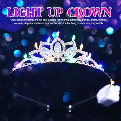 DRESBE Light Up Crystal Crowns LED Rhinestone Tiara Headband Glow Party Princess Hair Accessories for Women and Girls (Sil...
