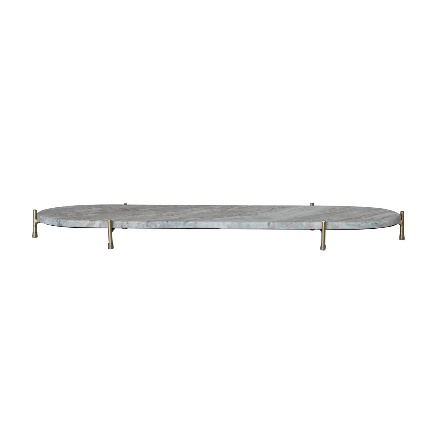 Creative Co-Op Oval Decorative Marble Tray with Stand, Grey Melange and Gold Finish