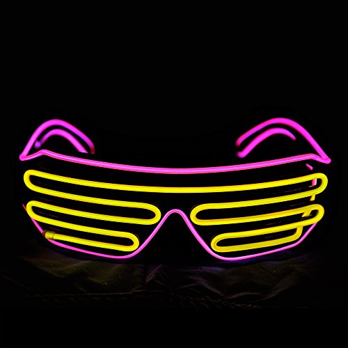 PINFOX Light Up Shutter Neon Rave Flashing Glasses El Wire LED Sunglasses Glow Costumes for Party, 80s, EDM RB03 (Pink - Y...