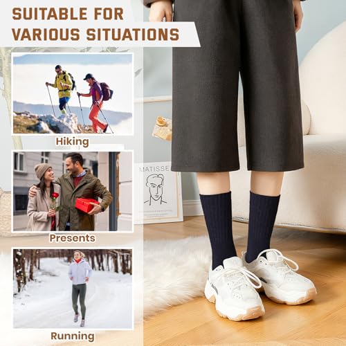 Pleneal Merino Wool Hiking Socks for Men, Thick Thermal Warm Winter Crew Boot Cushion Wicking Socks 5 Pairs for Cold Weather