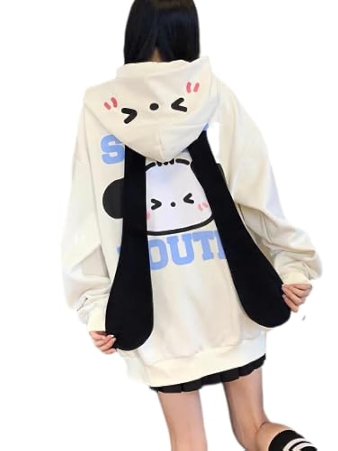 grhaat Kawaii Hoodie Zipper Harajuku Puppy Long Ear Casual Loose Hooded Sweatshirt Cutecore Y2k Graphic Pullovers (Small,beige)