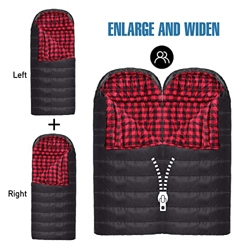 Keencamp 0 Degree Sleeping Bag Cotton Flannel Winter Cold Weather for Adults XXL Sleeping Bag 4 Season Big and Tall with P...