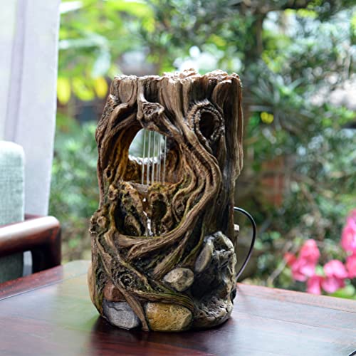 GOSSI Indoor Fountain Beautiful Stump Water Fountain Relaxation Raindrop Fountains Meditation Desk Fountain Artistic Water...