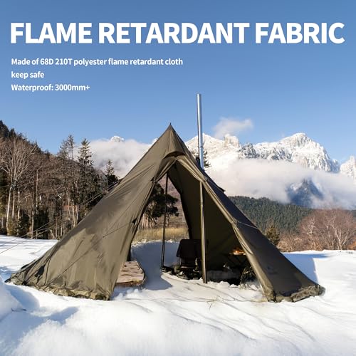Naturehike Ranch Fire Teepee Tent, Cold Weather Winter Hot Tent with Stove Jack, 4-6 Person Waterproof Windproof 4 Season ...
