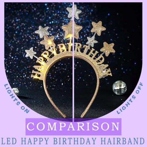 Uranian Light Up Happy Birthday Headbands LED Glitter Star Halo Crown Glowing Birthday Hairbands Party Hair Accessories fo...