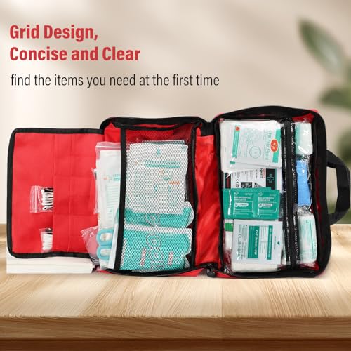 SuccorWare 380 Pieces Deluxe First Aid Kit Compact Trauma Medical Kits with Assorted Bandages, Instant Cold Pack, Emergenc...