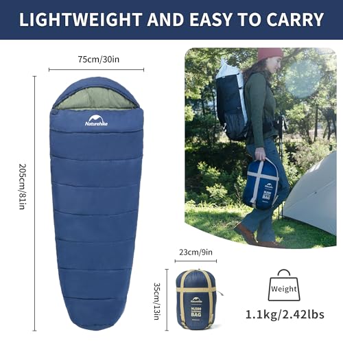 Naturehike Sleeping Bags for Adults, 23-39℉ Mummy Backpacking Sleeping Bag, 0 Degree Lightweight Sleeping Bag Warm for Cam...