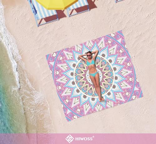 Hiwoss Beach Blanket Waterproof Sandproof Oversized 95”x 80”,Sand Free Beach Mat with Corner Pockets,Portable Mesh Bag for...