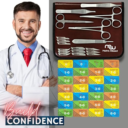 Sterile Sutures Thread with Needle Plus Tools: Extra Large Mixed Dissolvable and Non-Dissolvable Suture 47 Units - Camping...