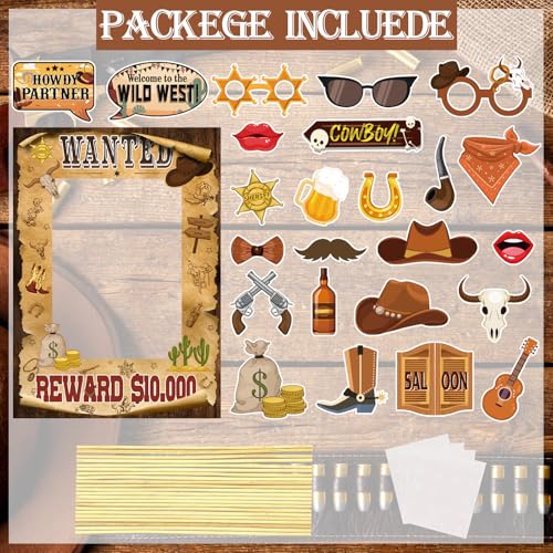 West Wanted Photo Booth Props Selfie Frames & 25 Pieces Western Photo Booth Props, Wild West Themed Party Decoration, West...