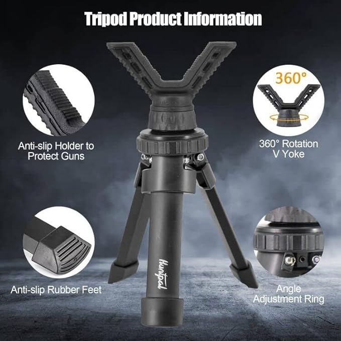 HUNTPAL Gun Rest Rifle Stand Tripod Shooting Stick for Range Table Bench Shooting Practice, Portable Adjustable Compact Aluminum Construction Gun Holder with 360° Swivel V Yoke Head