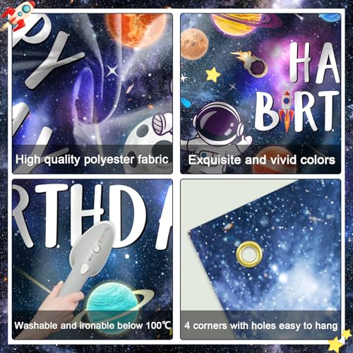 Mocsicka Space Happy Birthday Decorations Backdrop Astronaut Rocket Banner Solar System Planets Space Boys Birthday Party ...