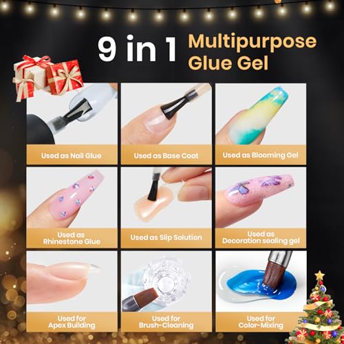 Beetles Gel Nail Extension Kit Almond Shape, Easy 9 in 1 Glue Uv Led Set Etch X Nail Tips Short Almond Half Matte Tips, Gi...