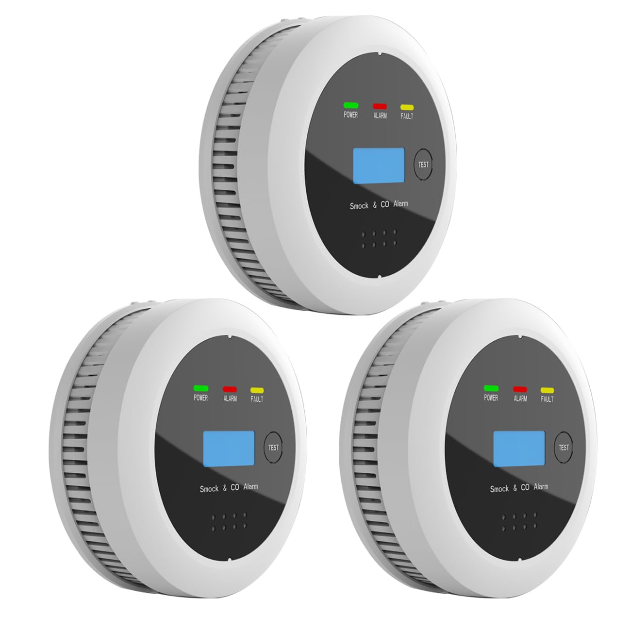 3-Pack Smoke and Carbon Monoxide Detector Combo, 2-in-1 Dual Sensor CO & Smoke Alarm, Battery Operated Carbon Monoxide Detectors with LCD Display for Home, Easy to Install
