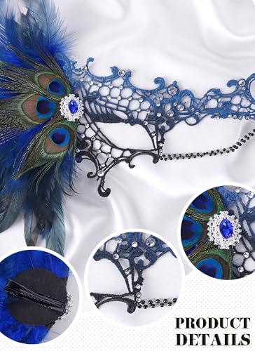 Zinniday Halloween Masquerade Masks for Women - 2026 Peacock Feather Lace Mask 1920s Venetian Eyemask for Party