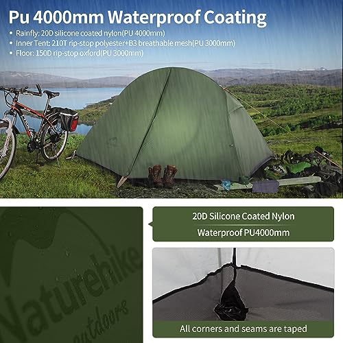 Naturehike Bikepacking 1 Person Tent, Waterproof Easy Set up Free Standing Single Person Tent, Lightweight Backpacking Ten...