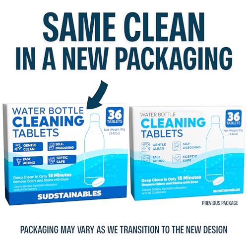 Sudstainables Water Bottle Cleaning Tablets – 36-Pack | Chlorine-Free & Odor-Control Formula | Water Bottle Cleaner, Flask...
