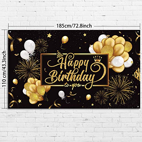 Blulu Happy Birthday Banner Sign Poster Large Fabric Glitter Balloon Fireworks Sign Photo Backdrop Background for Birthday...