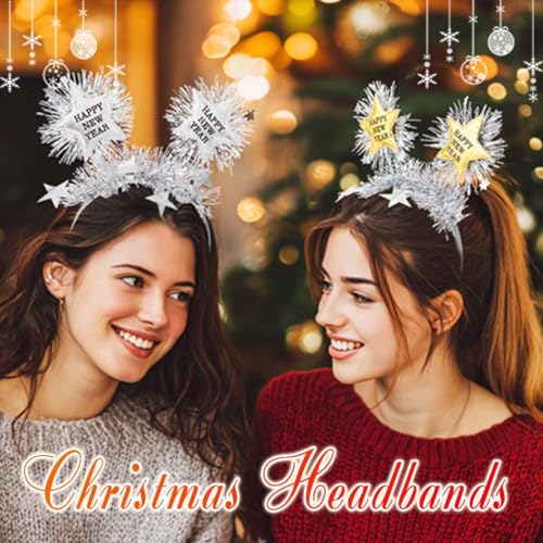 Firuilo Light Up Christmas Headband Glowing Star Tinsel HAairbands Happy New Year Headpieces Xmas Hair Accessories for Women