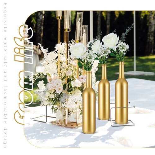 Wavwavw 30 Pcs 6 Set Gold Vase Flower Centerpieces for Wedding Table Glass Wine Bottle Flower Vase Candle Holder with Arti...
