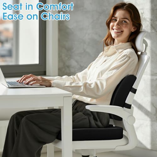 CushZone Seat Cushion, Lumbar Support Pillow with Adjustable Strap-Chair Cushions for Sciatica Pain Relief-with Washable C...