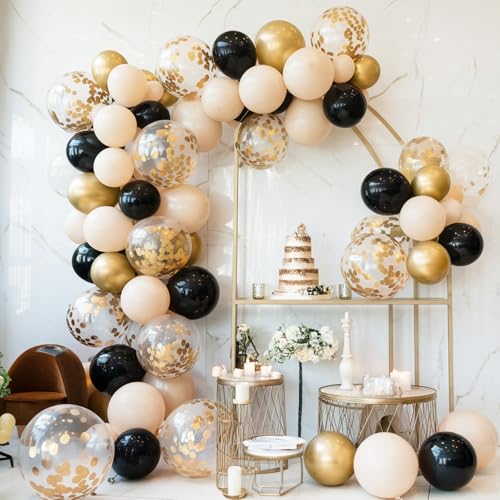 Black White Gold Balloons, 60pcs 12Inch Black Gold and White Sand Balloons,Metal Gold and Confetti Balloon for Graduation ...