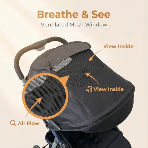 Baby Stroller Sun Shade Cover Stroller Sun Canopy Awning for Pram Pushchair Buggy Parasol Sun Umbrella with Pockets Mesh W...