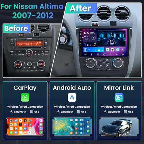 4G RAM+64G ROM Car Radio for Nissan Altima 2007-2012: Upgrade 9Inch 1280*800P IPS Touch Screen Wireless CarPlay & Android ...