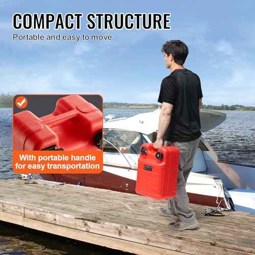 VEVOR Marine Tank, 6.34-Gallon/24-L Portable Tank with 9.8ft Hose, Gauge for Outboard Engine, Yacht, Fishing, Deck Boat, Red