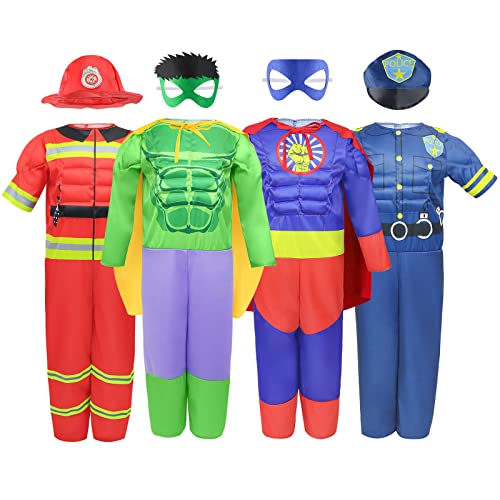 Teuevayl Boys Muscle Chest Dress up Costumes Trunk with Superhero, Policeman, Fireman Costume, Kids Pretend Role Play Cost...