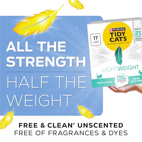 Purina Tidy Cats LightWeight Free and Clean Unscented, Multi-Cat, Clumping, 99.9 Percent Dust Free Cat Litter - 17 lb. Box