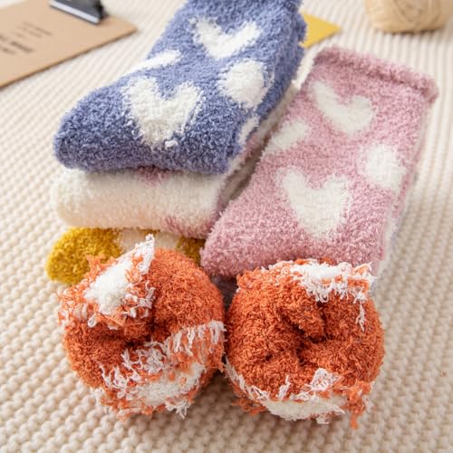 3 Pairs Winter Thick Socks for Women, Heart-shaped Pattern Winter Breathable Warm Socks Cozy Hiking Boot Sock for Cold Wea...