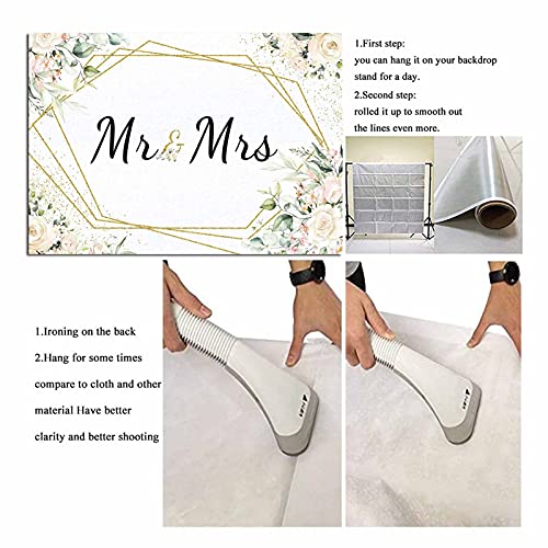 Mr & Mrs White Floral Bridal Shower Backdrop Mr Mrs Wedding Theme Photo Backgrounds 7x5ft Wedding Bride to Be Engagement P...