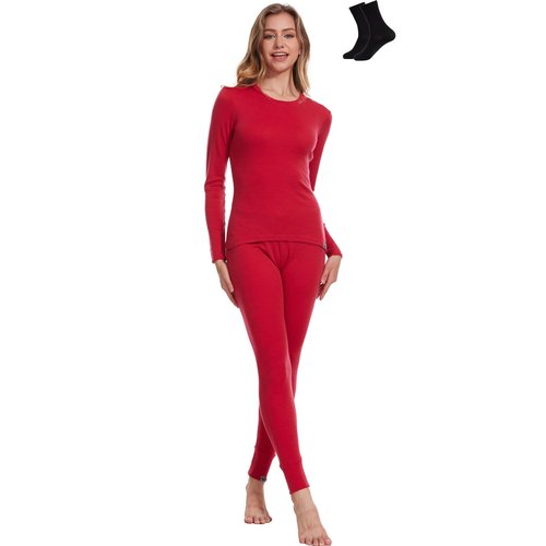 MERINNOVATION Merino Wool Base Layer Set for Women 100% Merino Wool Thermal Underwear Set Base Layer Top and Bottom Red 250 L