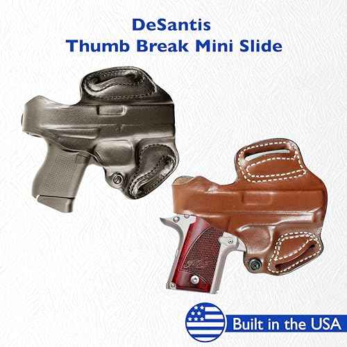DeSantis Thumb Break Mini Slide Holster - OWB Holster, Open Carry Holster, Craft Leather Gun Belt Holster, Compatible with the GLOCK 43, GLOCK 43X, GLOCK 48 - Right Hand Draw, Tan