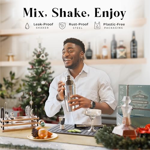 BARE BARREL® Mixology Bartender Kit Bar Set | 14-Piece Cocktail Shaker Set | Martini Barware Mixing Tools for Home Bartend...