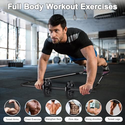 BBTOPS Pilates Bar Kit with Resistance Bands,Ab Roller,2 in 1 Foot Strap & Handle,Door Anchor Pilates Equipment with Resis...