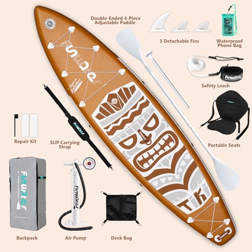 FunWater 8'/10'/10'6"/11'6" Inflatable Stand Up Paddle Board with Premium SUP Paddleboard Accessories, Wide Stable Anti-Sl...