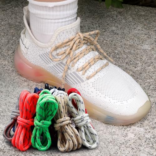 Round Heavy Duty Shoe Laces: 1/5 Inch Thick Reflective Shoelaces for Hiking Boots(1Pair)