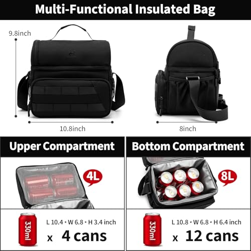 NOL Natural Organic Lifestyle Two Compartment Lunch Cooler Bag for Men, Men's Insulated Lunch Bag, Leakproof Double Decker...