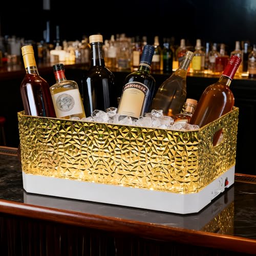 LED Light Up Plastic ice buckets for parties 15L large Clear beverage tub 7-color LED light ice buckets For Champagne Beer...