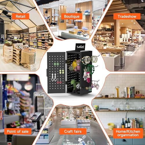 Alyoen Rotating Pegboard Display Stand With 24 Hooks - Metal Spinning Peg Board Organizer Accessories with Magnetic Door D...