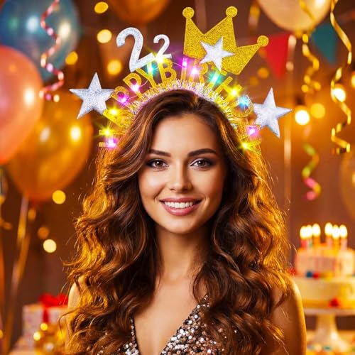 DRESBE Light Up Birthday Headband LED Birthday Headbands Glow Party Hair Accessories for Women