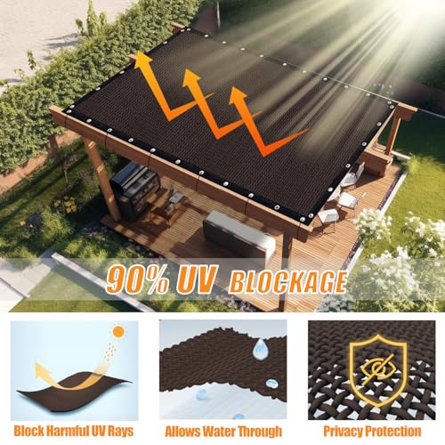 KANAGAWA 90% Sun Shade Cloth 12'X 20' Outdoor Porch Pergola Shade Cover Canopy with Grommets UV Block Privacy Screen for P...