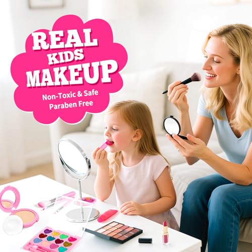 ULOVEME Kids Real Makeup Kit for Girls with Fluffy Purse - Real, Non Toxic, Washable Make Up Toy - Umicorn Toys Gift for 3...
