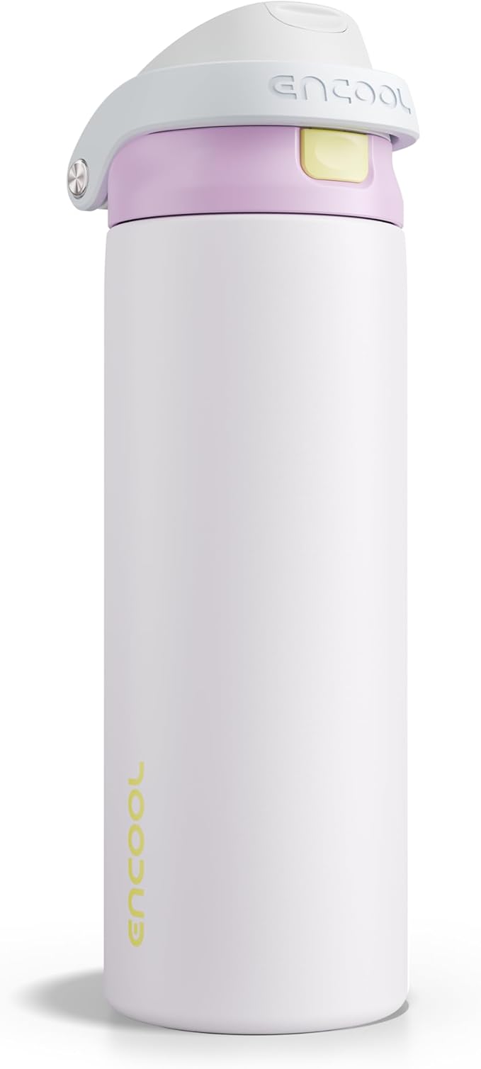 ENCOOL Leakproof Insulated Water Bottle with Straw Dual-Sip Water Bottle Bag-Safe Design for Work, Commute & Gym – Keeps Drinks Cold All Day, 24 oz, Lemonade Pink