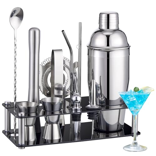 Cocktail Shaker Set Bartender Kit : 15-Piece Stainless Steel Bartender Kit with Acrylic Stand Bars Set with All Practical ...