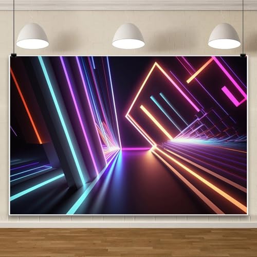 Yeele 5x3ft Abstract 3D Neon Backdrop for Photography Futuristic Abstract Neon Light Building Let's Glow Background for Bi...