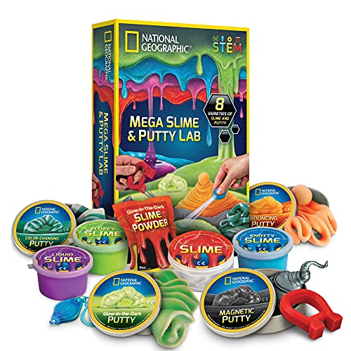 NATIONAL GEOGRAPHIC Mega Slime Kit & Putty Lab - 4 Types of Slime Plus 4 Types of Putty Including Magnetic, Slime Kit for ...