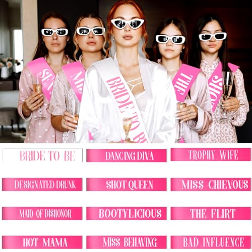 KICOSY 18PCS Hot Pink Bachelorette Party Sashes- Funny & Bold Bridal Party Sashes, Bride to Be & Bridesmaid Gifts for Brid...